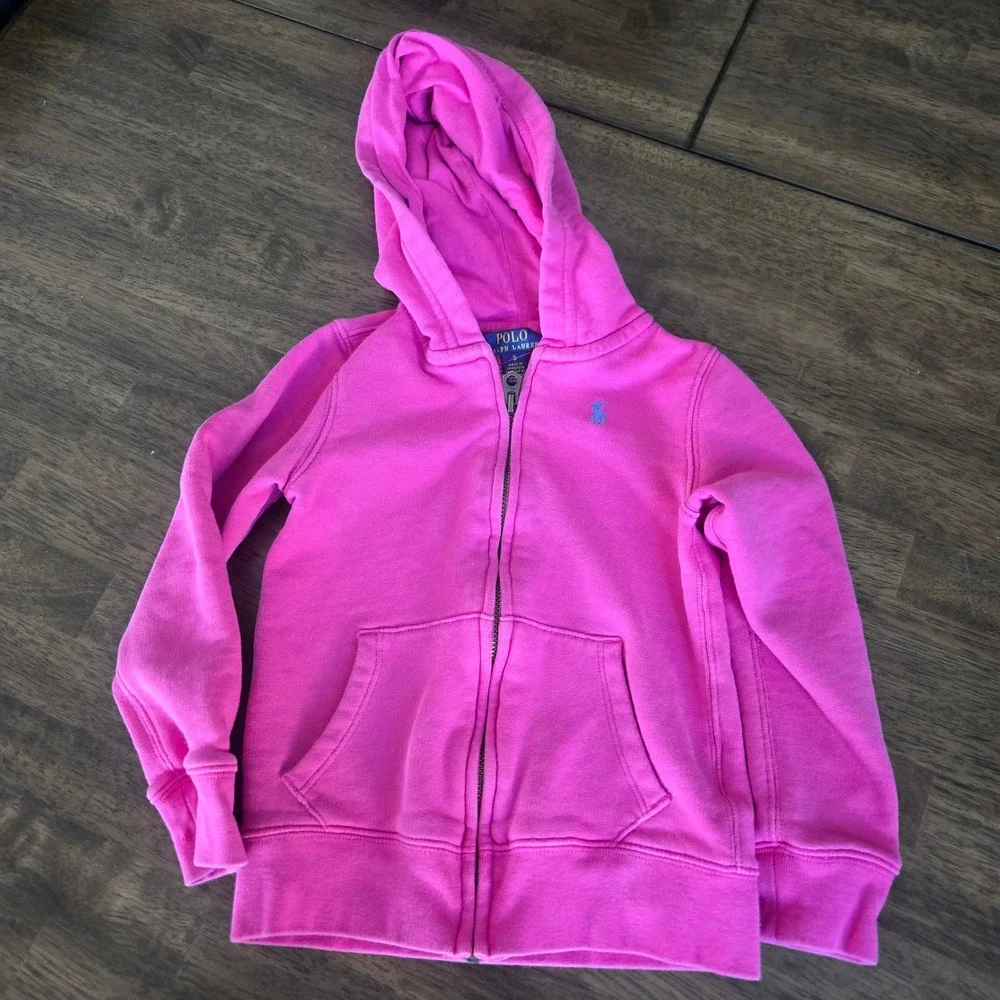 Polo Ralph Lauren Girls Pink Full Zip Hoodie‎ Sweatshirt Size 5 Pony Logo